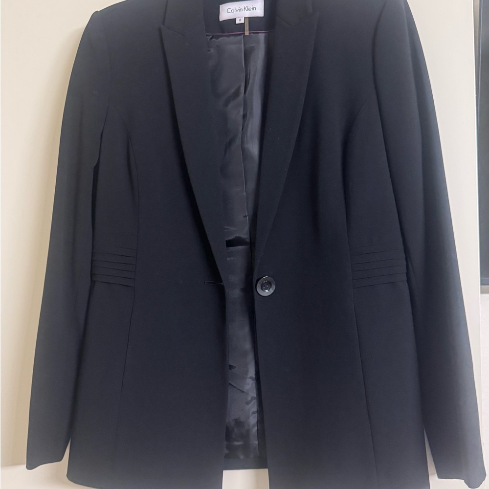 Calvin Klein Women Black Tailored Blazer Professional Suit Jacket 8 One Button